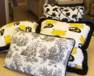Black Yellow and Toile Trendy Pillow Set