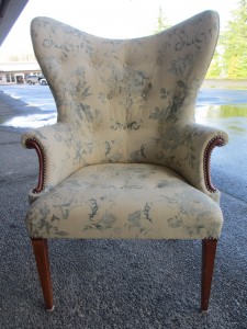 Reupholstered asian floral print wing chair